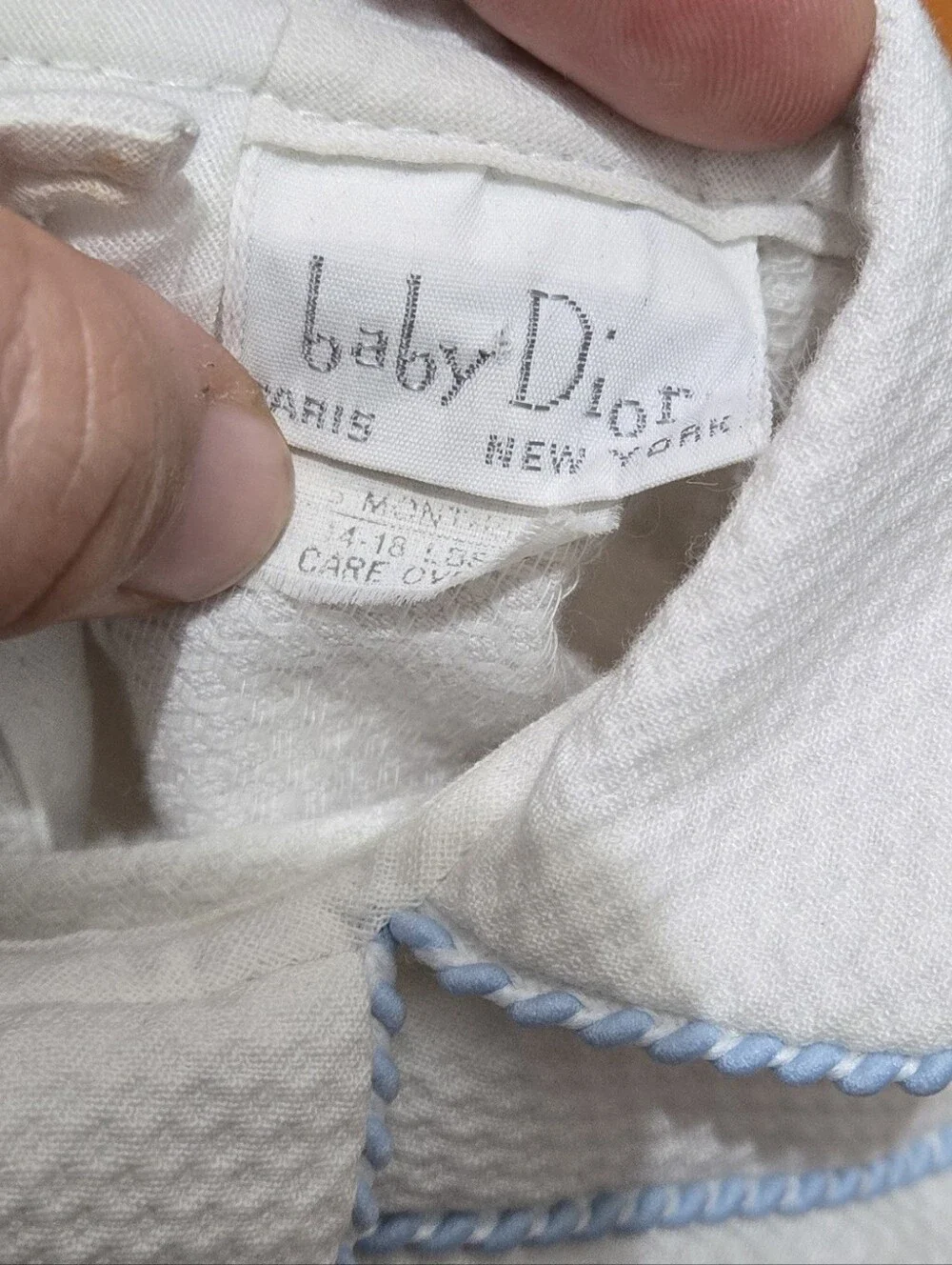 Vintage 90’s Baby Dior Onesie 6 Months White And Blue Sail Boats Embroidered